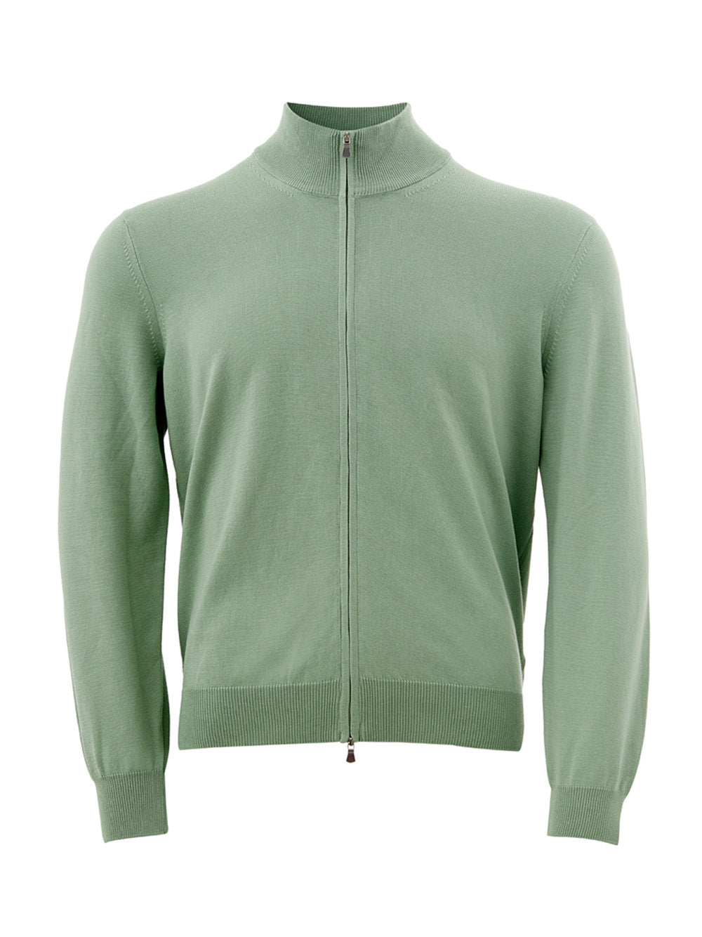 Cotton Full Zip Sweater in Green
