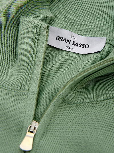 Cotton Full Zip Sweater in Green