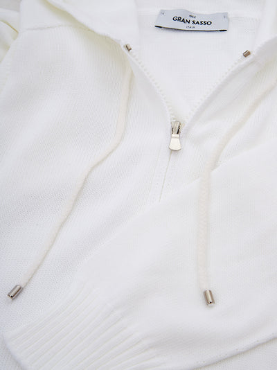 White Cotton Hooded and Full Zip Sweater