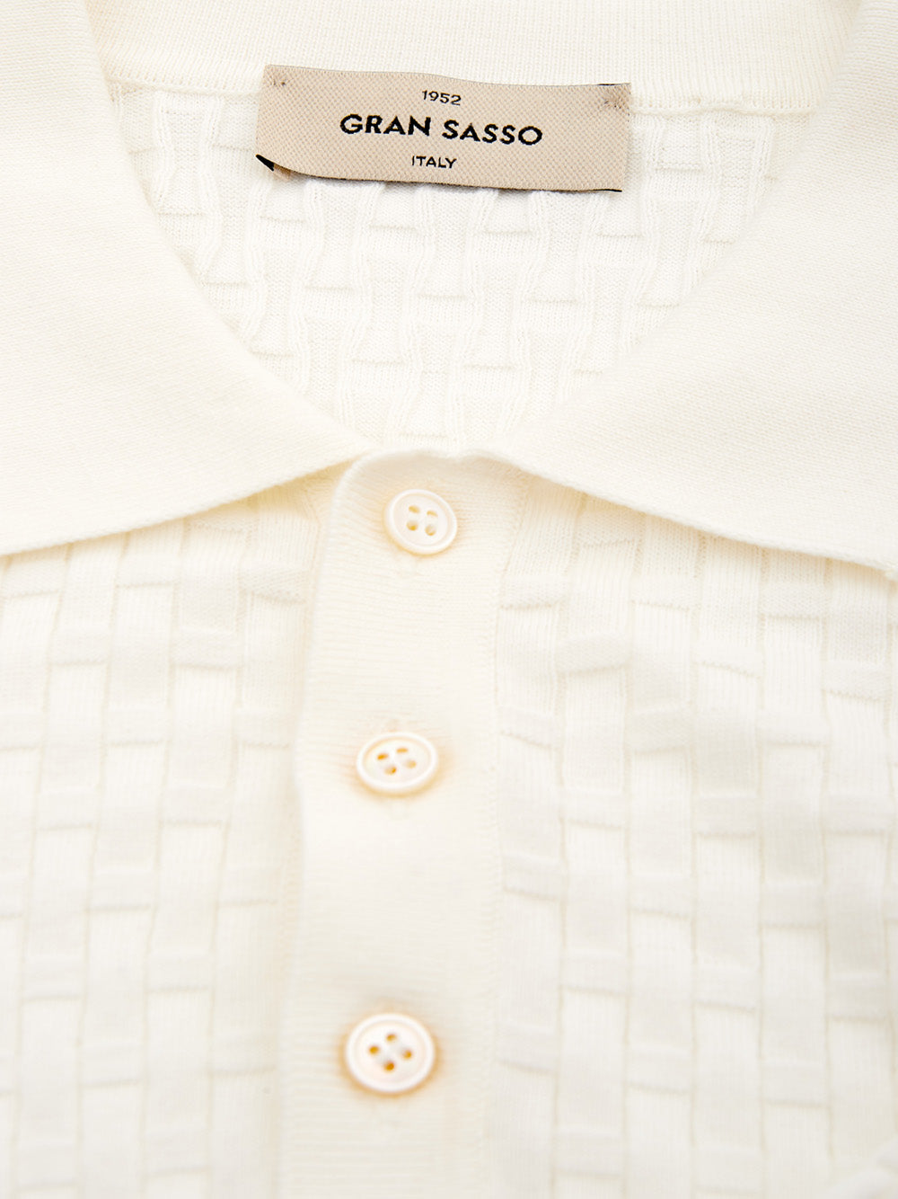 Cotton White Polo Shirt with Knitwear Effect