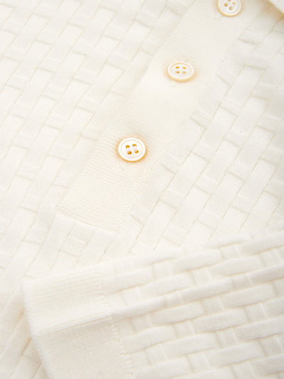 Cotton White Polo Shirt with Knitwear Effect