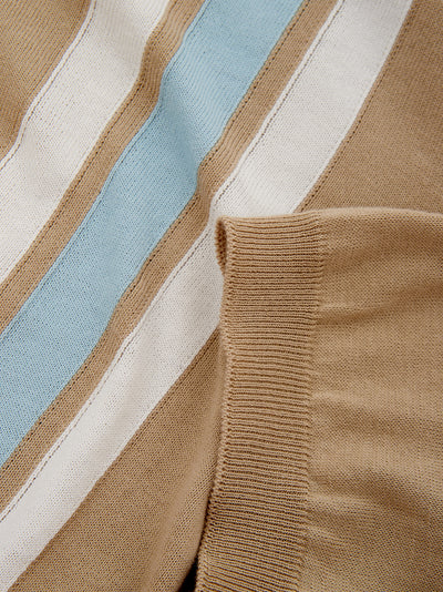 Beige Cotton Polo Shirt with Contrasting Stripes