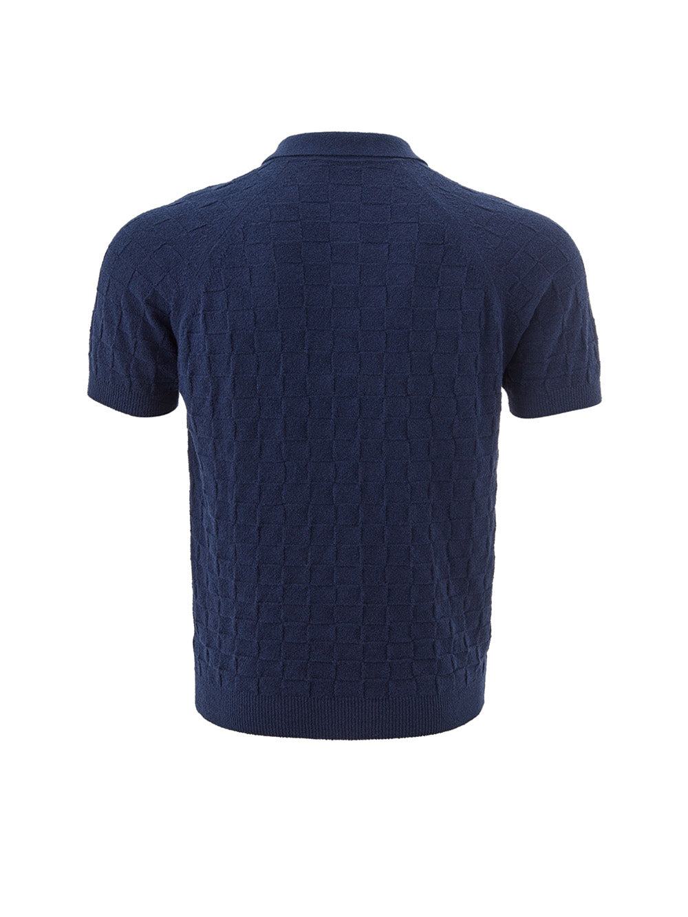 Blue Cotton Polo Shirt with Knitwear Effect
