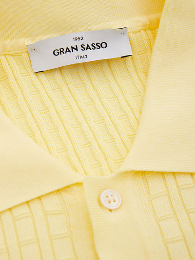 Yellow Cotton Polo Shirt knitting effect