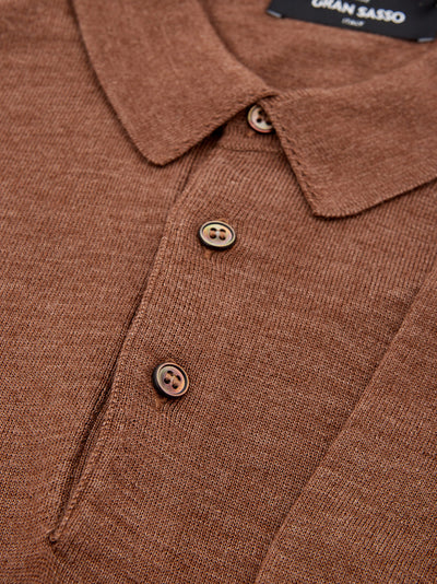 Brown Wool Blend Long Sleeves Polo Shirt
