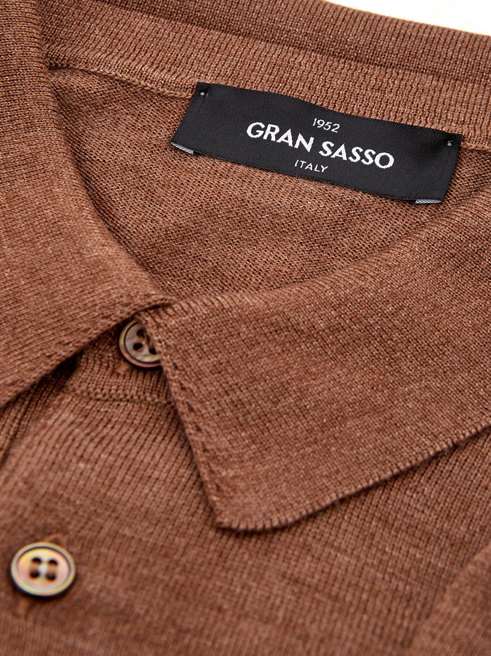 Brown Wool Blend Long Sleeves Polo Shirt