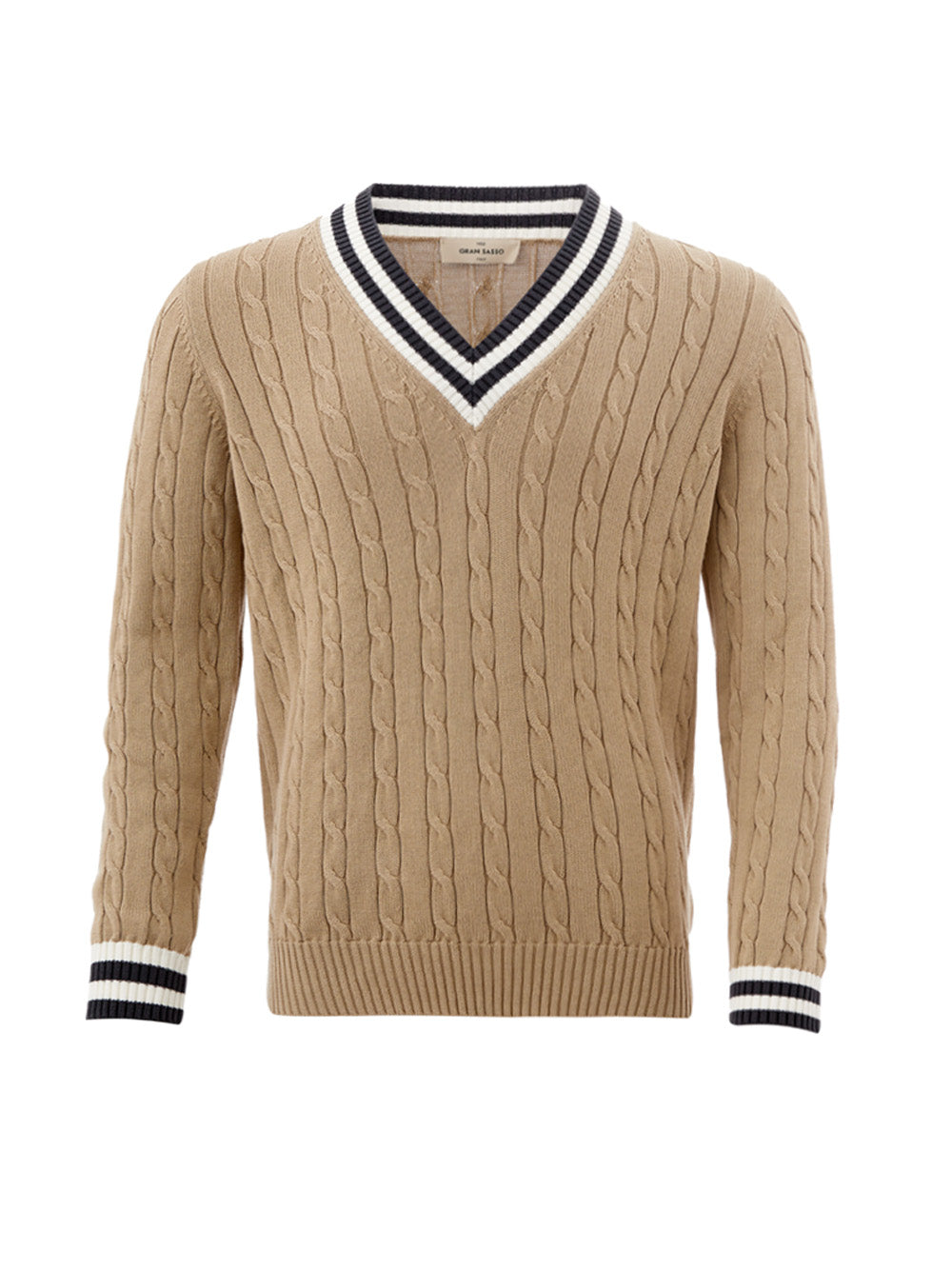 Beige Cotton Cable-knit Sweater