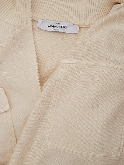 Beige Full Zip Sweater with Pockets
