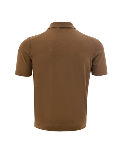 Full Zip Brown Cotton Polo Shirt