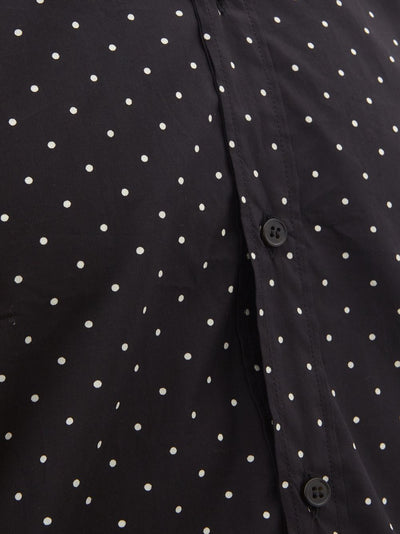 Polka Dots Cotton Black Slim Fit Shirt