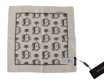 White Silk DG Crown Print Square Handkerchief Scarf