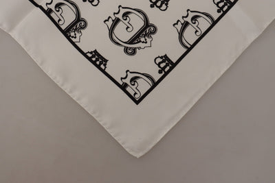White Silk DG Crown Print Square Handkerchief Scarf