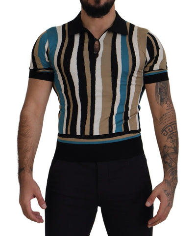 Multicolor Stripe Short Silk T-shirt