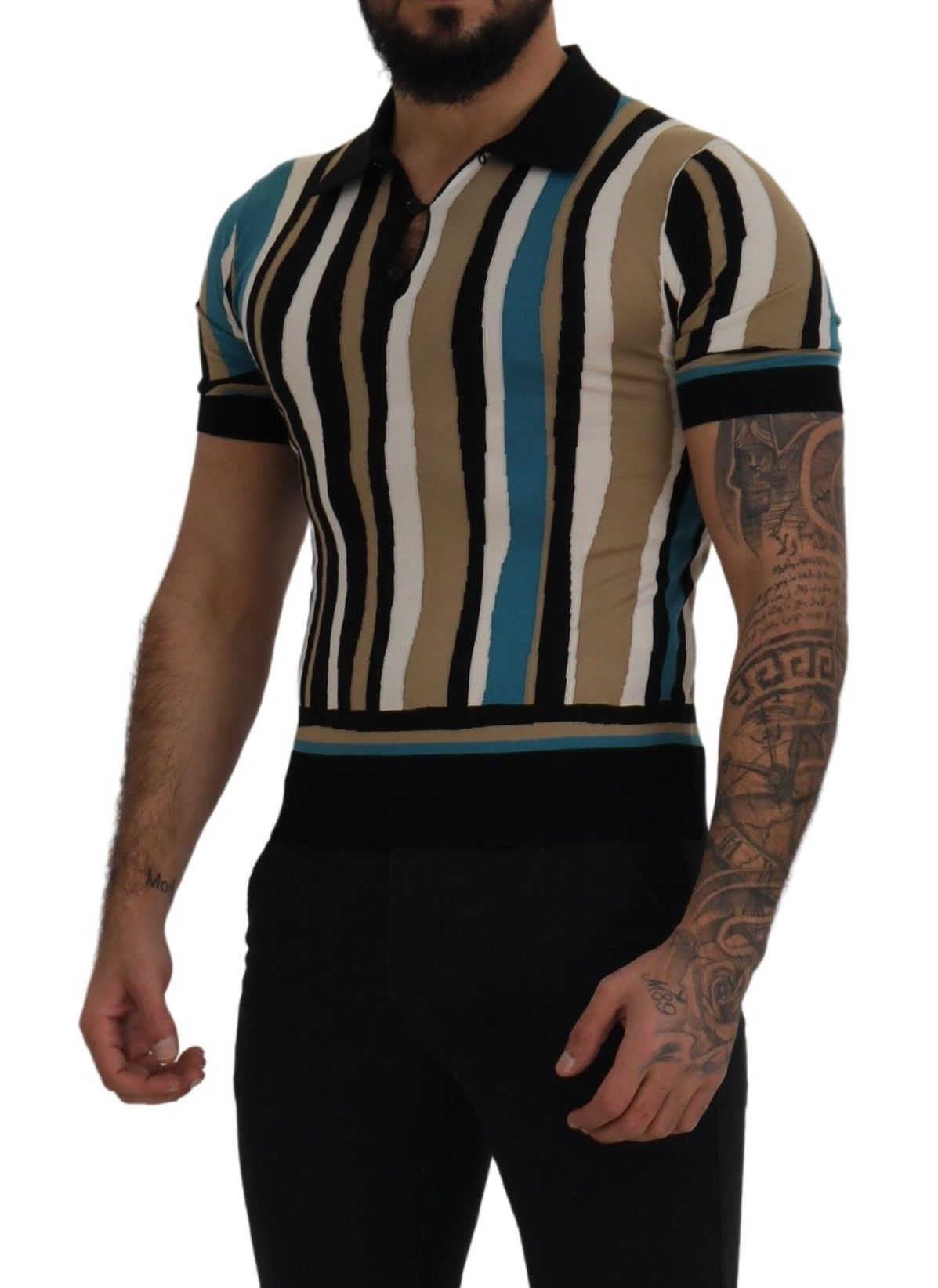 Multicolor Stripe Short Silk T-shirt