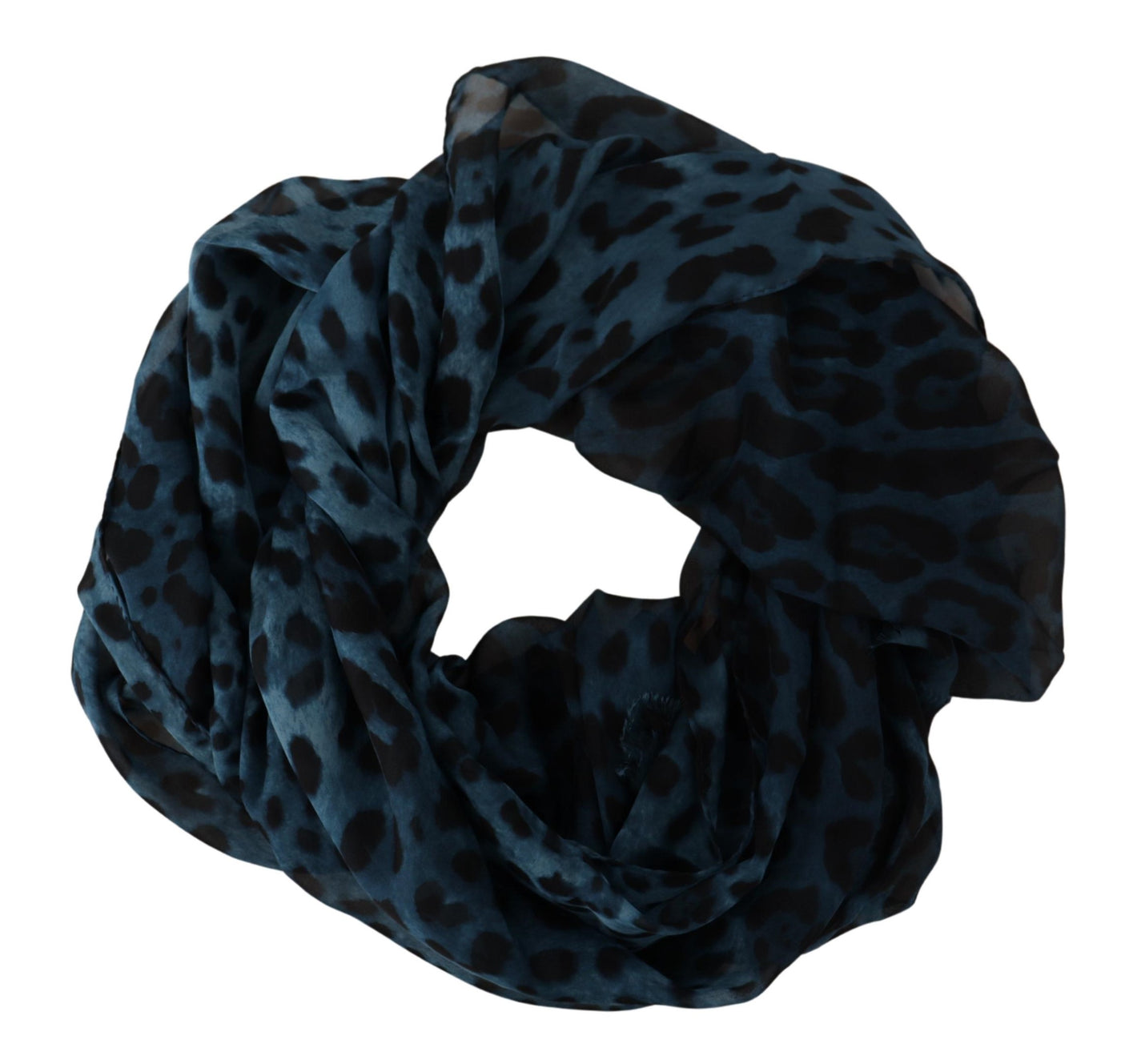 Blue Silk Leopard Print Wrap Shawl Scarf