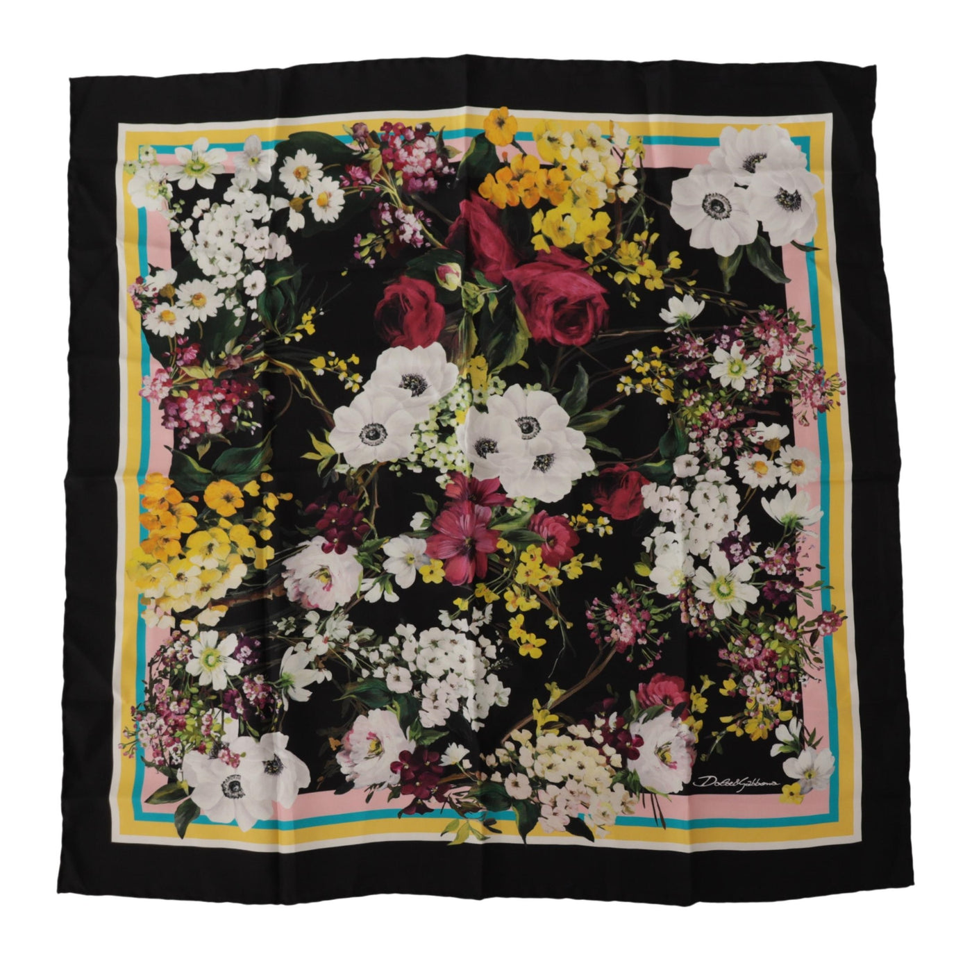 Multicolor Silk Floral Print Square Scarf