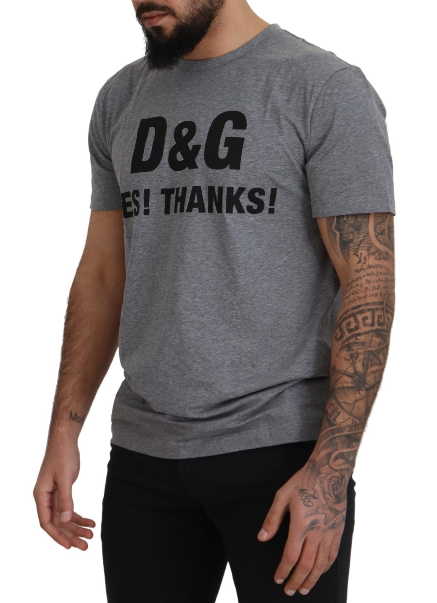 Gray D&G YES! THANKS! Crewneck Cotton  T-shirt
