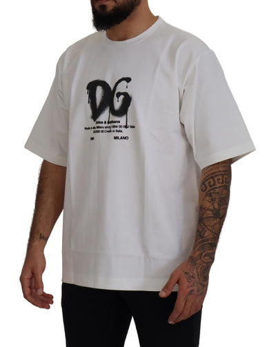 White Logo Print Cotton Crewneck Mens T-shirt