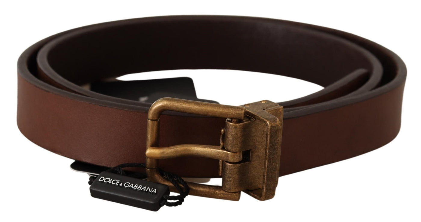 Brown Leather Rustic Buckle Cintura Belt
