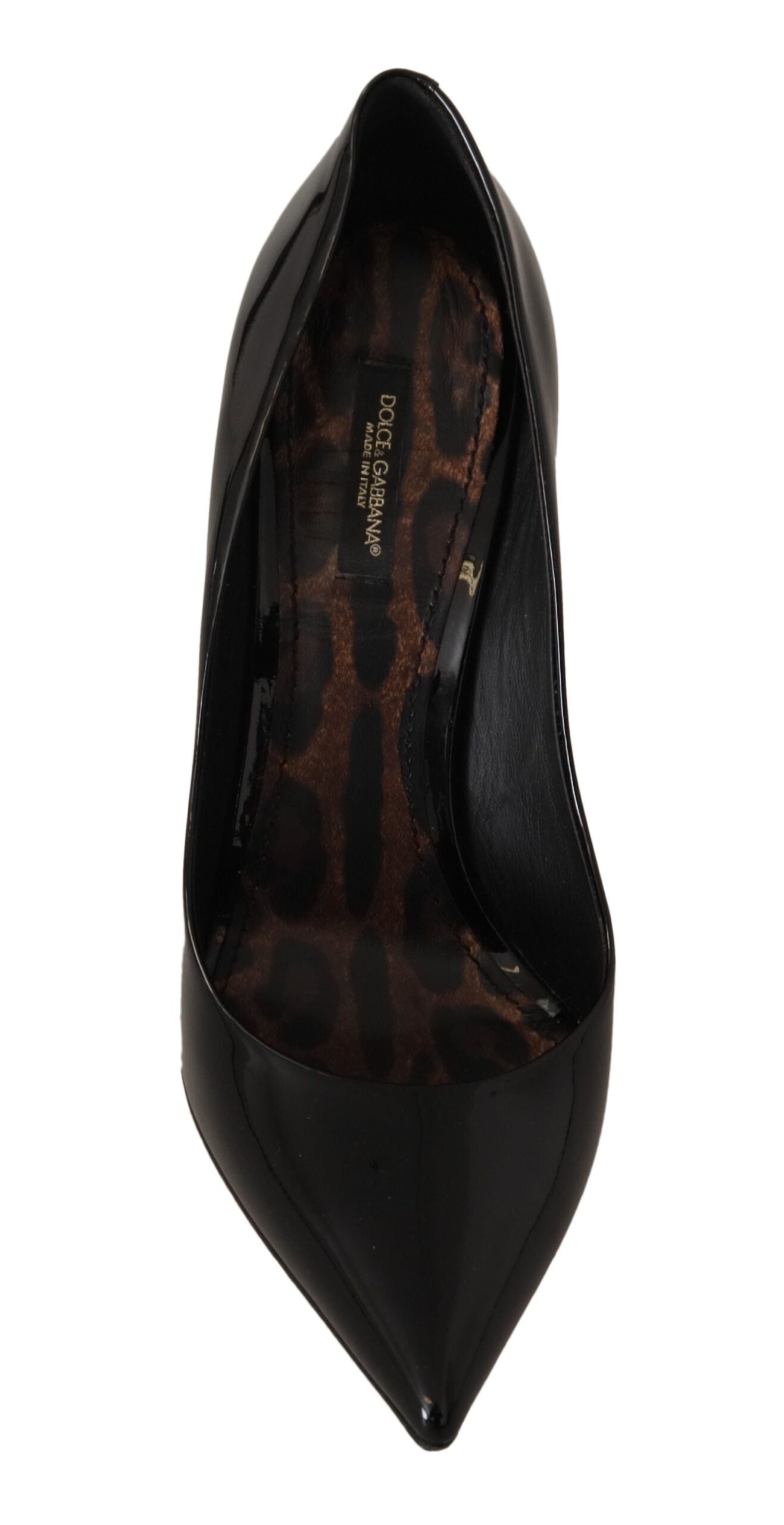 Black Patent Pointed Toe Heels Leopard Sole Shoes