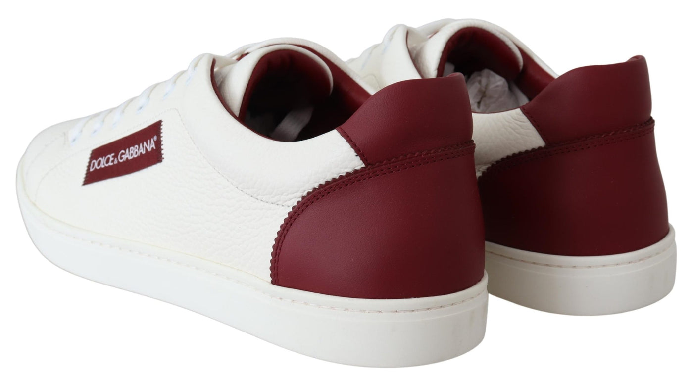 White Bordeaux Leather Low Top Shoes Sneakers