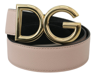 Beige Leather Gold DG Logo Metal Buckle Belt