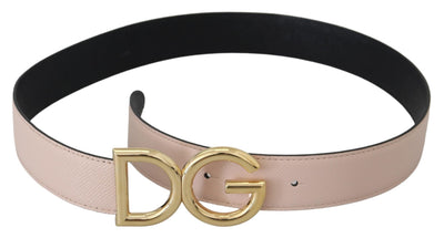 Beige Leather Gold DG Logo Metal Buckle Belt
