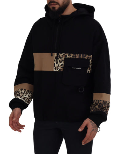 Black Leopard Cotton Hooded Sweatshirt Sweater
