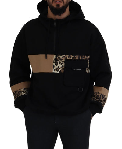 Black Leopard Cotton Hooded Sweatshirt Sweater
