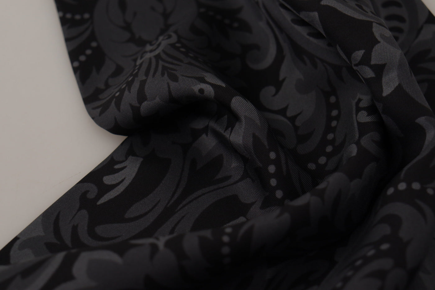 Black Silk Floral Pattern Wrap Fringe Scarf