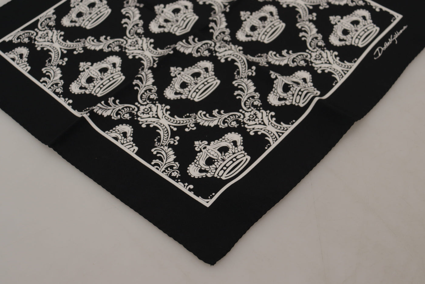 Black DG Crown Printed Square Handkerchief Scarf