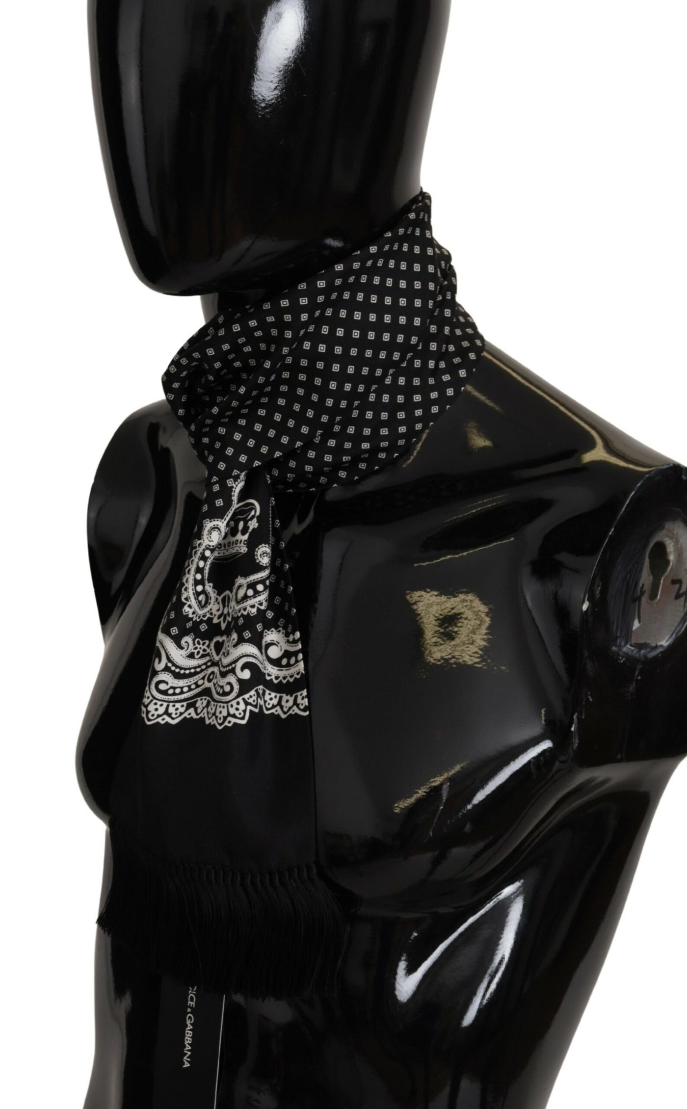 Black Crown Logo Print Shawl Silk Wrap Fringe Scarf
