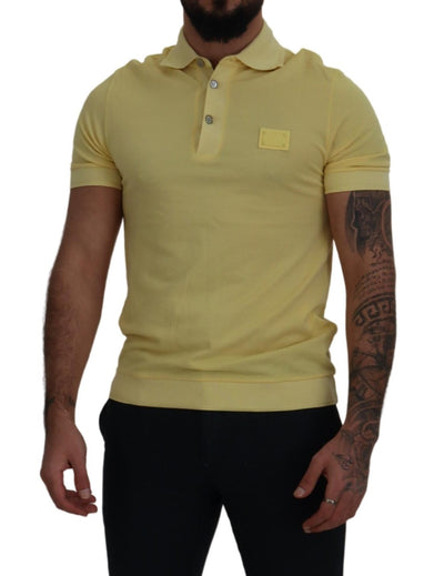 Yellow Cotton Collared Logo Patch T-shirt