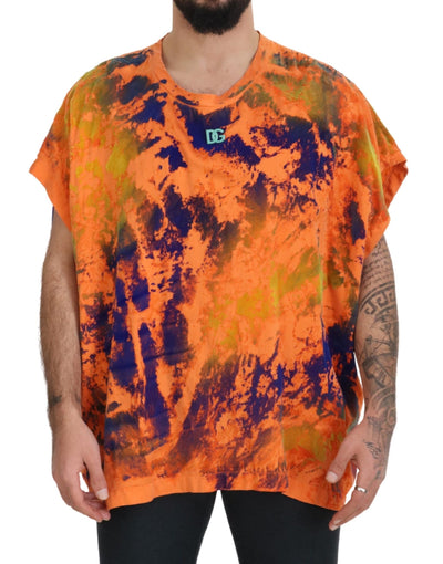 Orange Tie Dye Silk Round Neck T-shirt