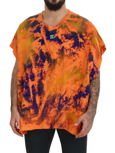 Orange Tie Dye Silk Round Neck T-shirt