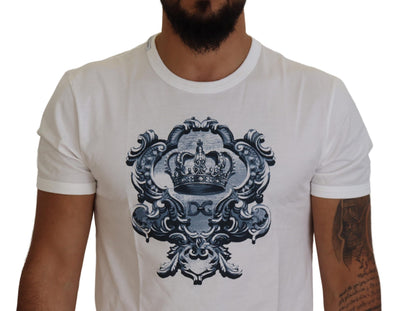 White Blue DG Crown Print Cotton T-shirt