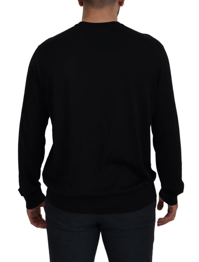 Black 100% Silk V-neck Pullover Sweater