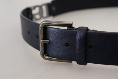 Metallic Blue Leather Silver DG Metal Buckle Belt