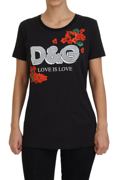 Black Floral DG Logo Print Short Sleeves Top