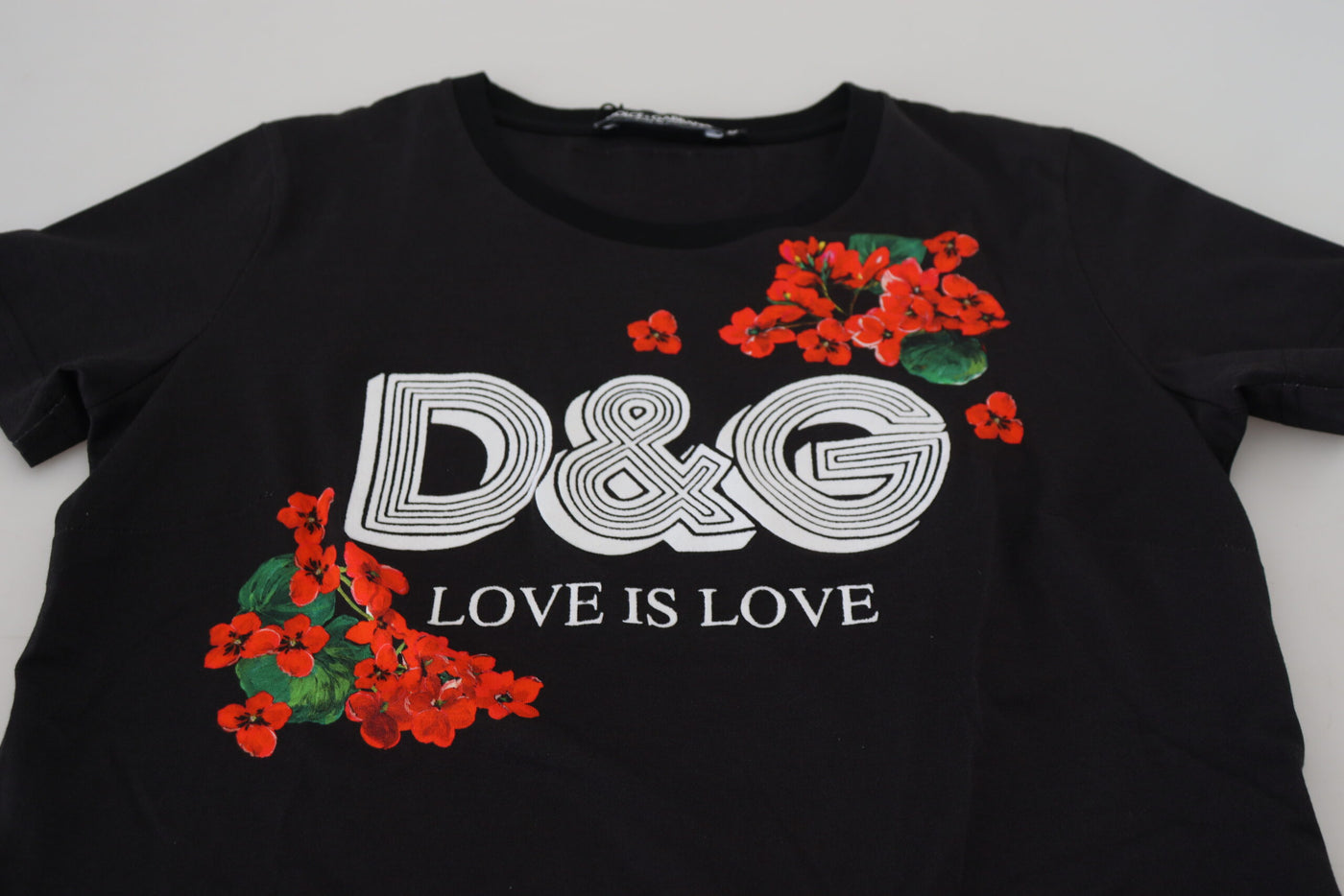 Black Floral DG Logo Print Short Sleeves Top