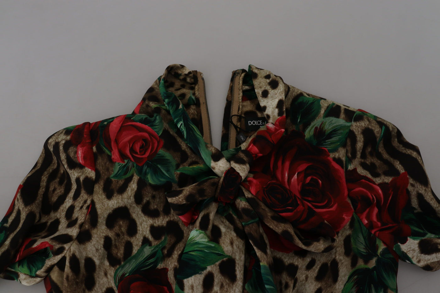 Brown Leopard Roses Silk Stretch Sheath Dress
