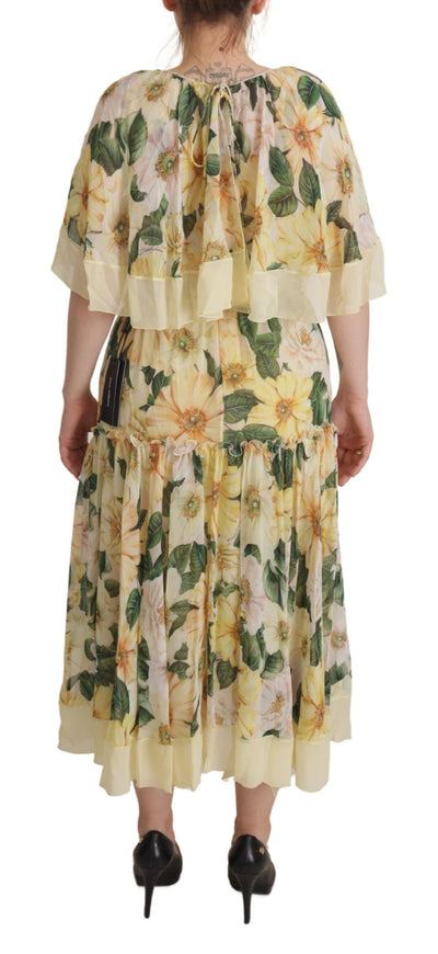 Multicolor Silk Floral Print Long Dress