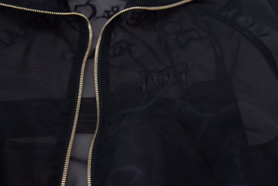 Black Nylon See Through Full Zip Bomber Jacket