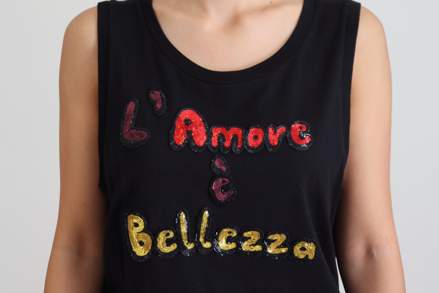 Black Sequined Amore e Bellezza Tank Top