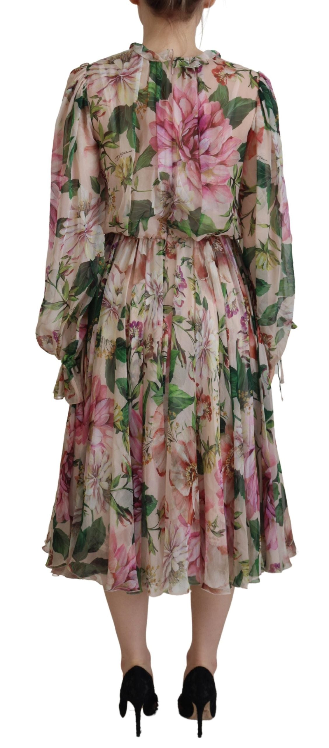 Multicolor Silk Floral Print Long Midi Dress