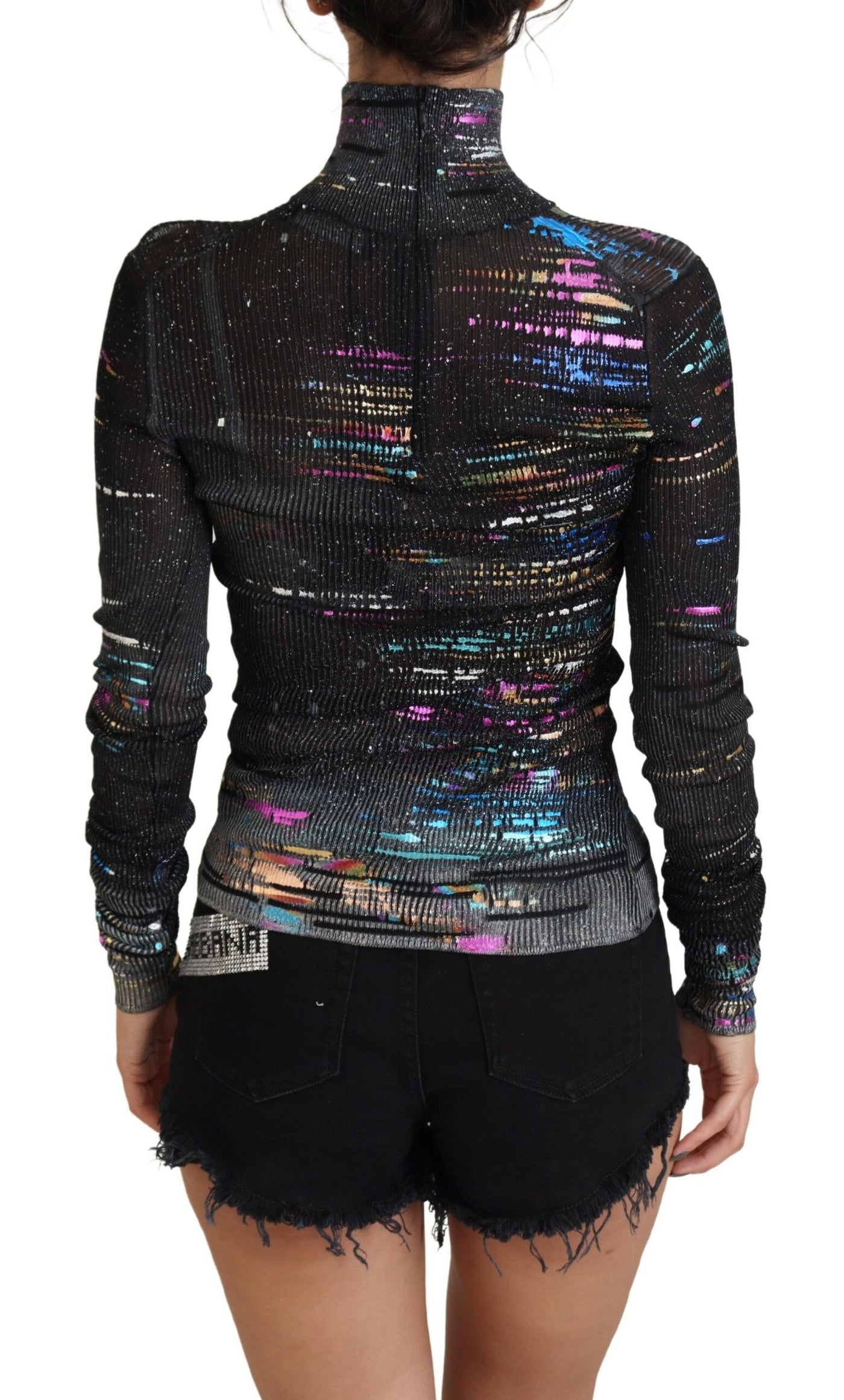 Multicolor Turtleneck Slim Pullover Sweater