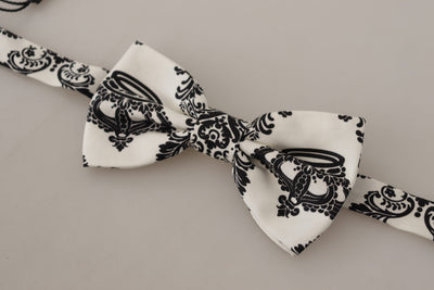 White Crown Pattern Adjustable Neck Papillon Bow Tie