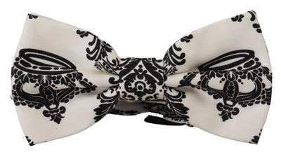 White Crown Pattern Adjustable Neck Papillon Bow Tie