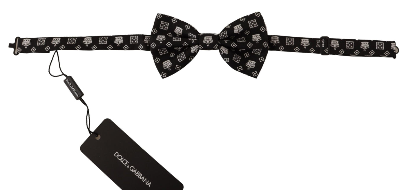 Black Crown Pattern Adjustable Neck Papillon Bow Tie