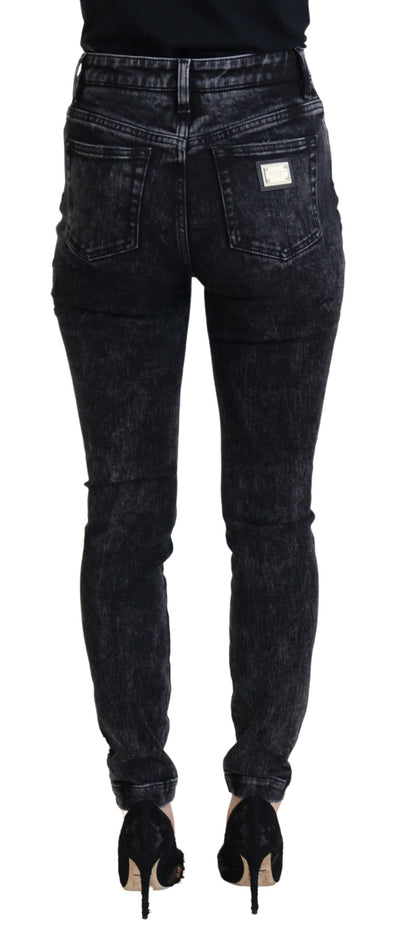 Black Cotton High Waist Tattered Denim Jeans